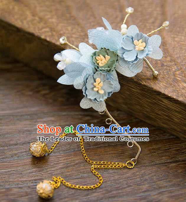 Top Grade Handmade Classical Hair Accessories Blue Flowers Earrings, Chinese Princess Tassel Eardrop for Women