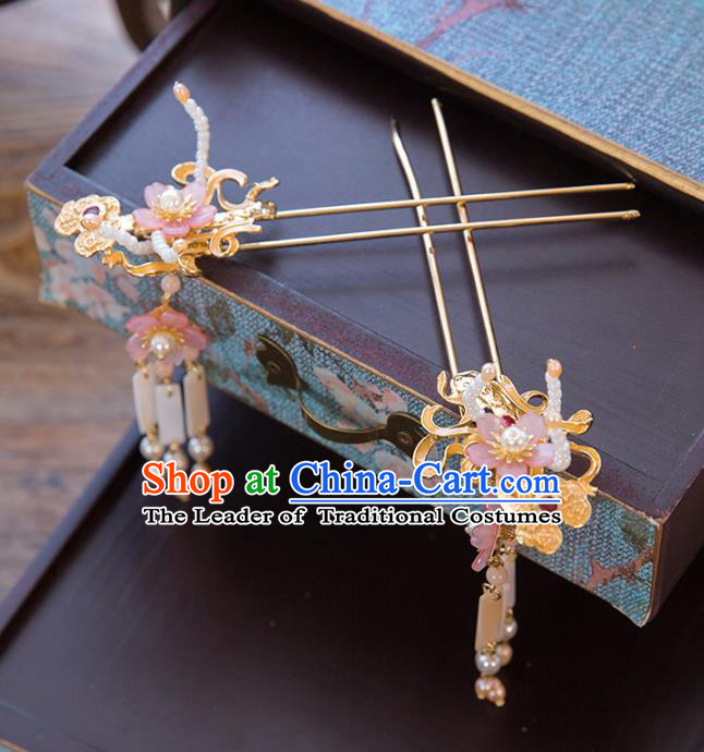 Aisan Chinese Handmade Classical Hair Accessories Hanfu Pink Flowers Hair Clip, China Xiuhe Suit Hairpins Wedding Headwear for Women