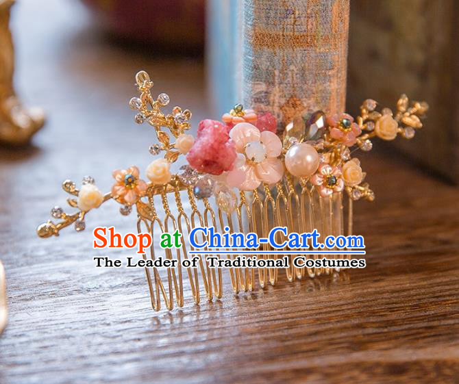 Top Grade Handmade Classical Hair Accessories Chinese Flowers Hair Comb, Baroque Style Princess Headwear for Women