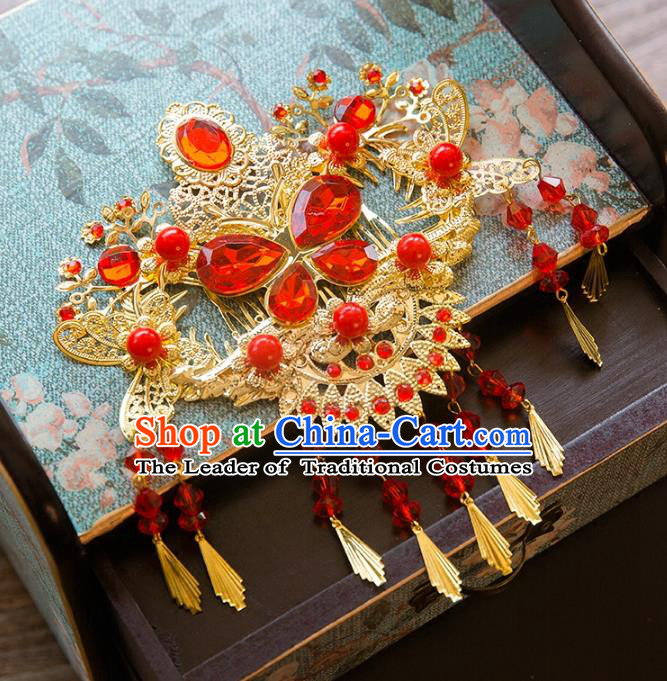 Chinese Handmade Classical Hair Accessories Bride Hair Comb, China Xiuhe Suit Hairpins Wedding Headwear for Women