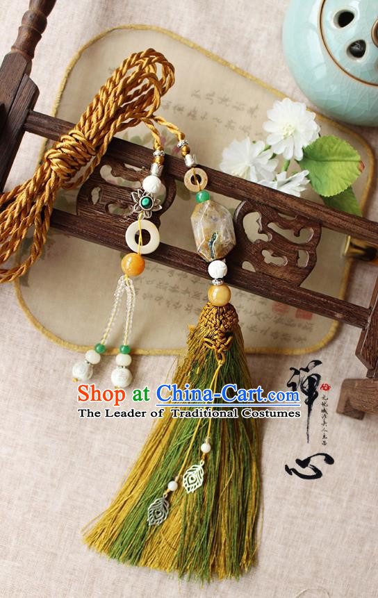 Chinese Handmade Classical Accessories Green Tassel Palace Taeniasis, China Hanfu Waist Pendant Headwear for Women for Men