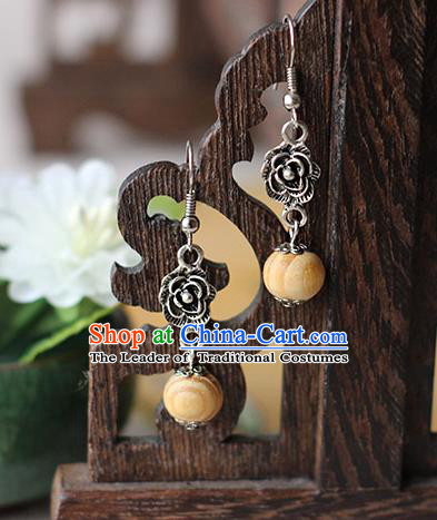 Chinese Handmade Classical Accessories Hanfu Earrings, China Xiuhe Suit Wedding Wood Bead Tassel Eardrop for Women