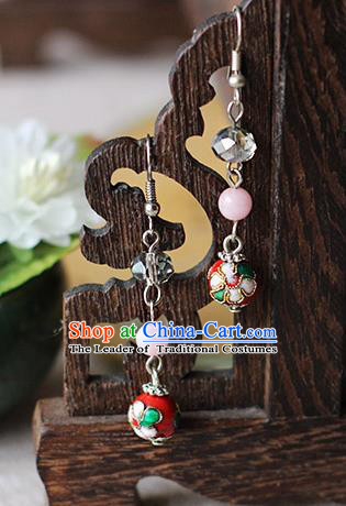 Chinese Handmade Classical Accessories Hanfu Earrings, China Xiuhe Suit Wedding Cloisonne Bead Tassel Eardrop for Women