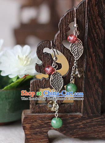 Chinese Handmade Classical Accessories Hanfu Earrings, China Xiuhe Suit Wedding Jade Beads Tassel Eardrop for Women