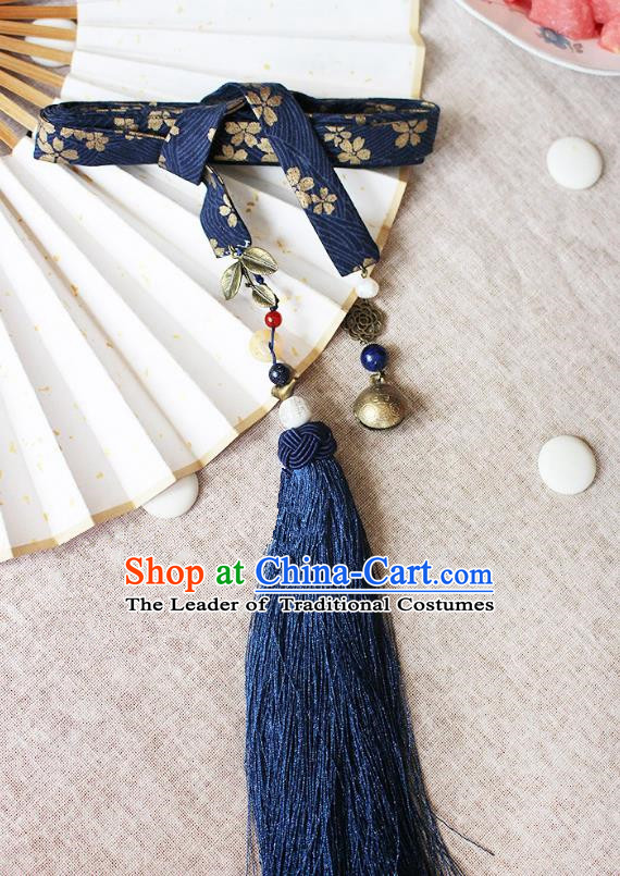 Chinese Handmade Classical Accessories Hanfu Blue Silk Belt, China Ancient Hanfu Waistband for Women for Men