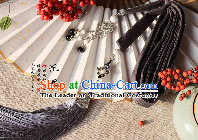 Chinese Handmade Classical Accessories Hanfu Silk Belt, China Ancient Hanfu Black Tassel Waistband for Women for Men