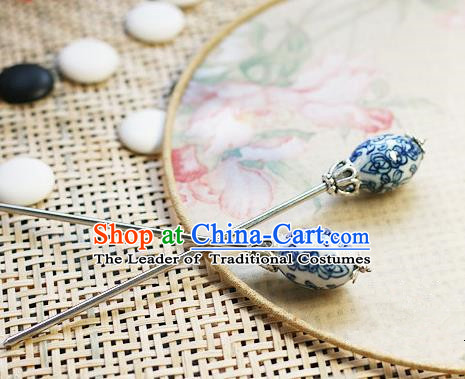 Chinese Handmade Classical Hair Accessories Blue and White Porcelain Hairpin, China Xiuhe Suit Hair Clip for Women