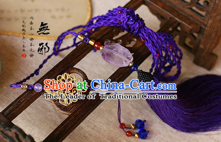 Chinese Handmade Classical Accessories Purple Tassel Palace Taeniasis, China Hanfu Waist Pendant Headwear for Women for Men