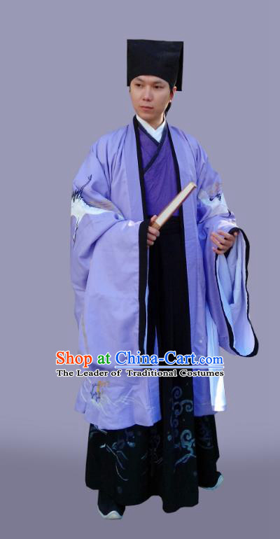 Traditional Chinese Ming Dynasty Costumes Purple Cloak and Robe Complete Set for Men