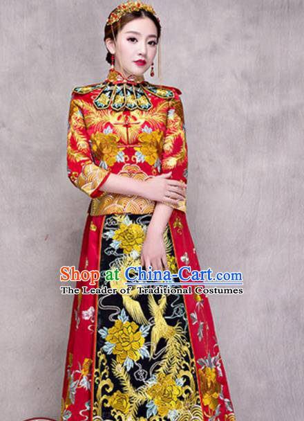 Traditional Ancient Chinese Costume Xiuhe Suits Chinese Style Wedding Embroidery Dragon and Phoenix Bride Cheongsam Clothing for Women