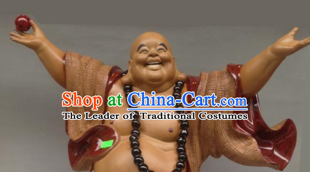 Chinese Shiwan Porcelain Figurine -Wise and Happy Monk Who Hugs All