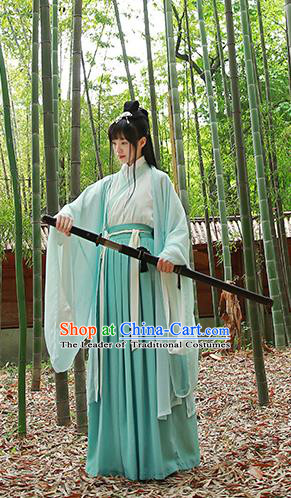 Traditional Chinese Ancient Hanfu Costumes, Asian China Jin Dynasty Embroidery Cardigan Blouse and Skirts for Women