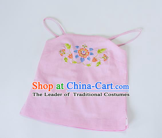 Traditional Chinese Ancient Hanfu Costumes, Asian China Song Dynasty Embroidery Sun-top Vest Pink Bellyband for Women