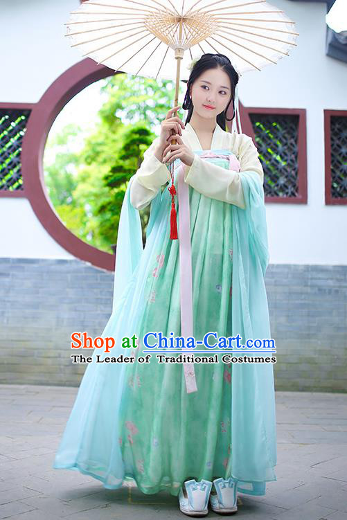 Ancient Chinese Palace Princess Costume, Traditional China Tang Dynasty Empress Clothing Blouse and Green Skirt Complete Set for Women