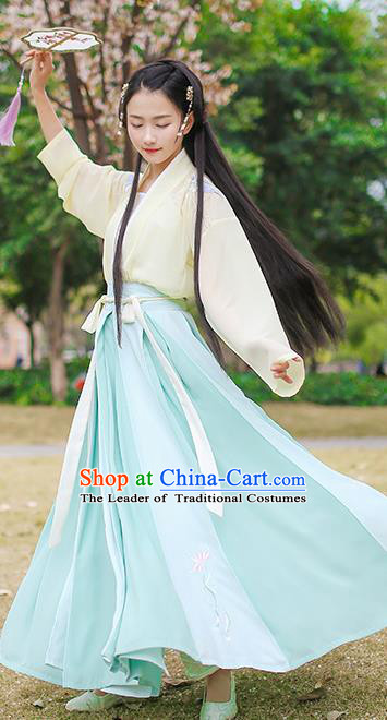 Ancient Chinese Palace Princess Hanfu Costume, Traditional China Song Dynasty Young Lady Clothing Embroidery Blouse and Skirt Complete Set