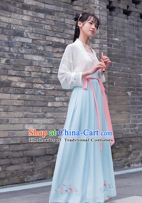 Ancient Chinese Royal Princess Hanfu Costume, Traditional China Song Dynasty Palace Lady Embroidery Blouse and Skirt Complete Set