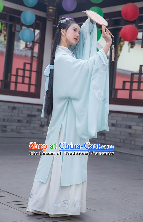 Ancient Chinese Royal Princess Hanfu Costume, Traditional China Jin Dynasty Palace Lady Embroidery Wide Sleeve Cloak for Women