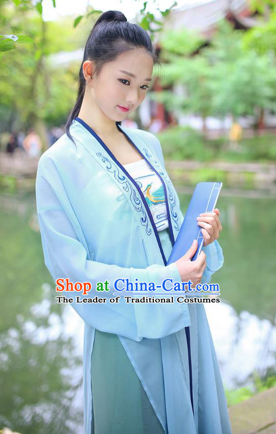Traditional Chinese Ancient Young Lady Hanfu Costumes, Asian China Song Dynasty Embroidery Blouse and Pants for Women