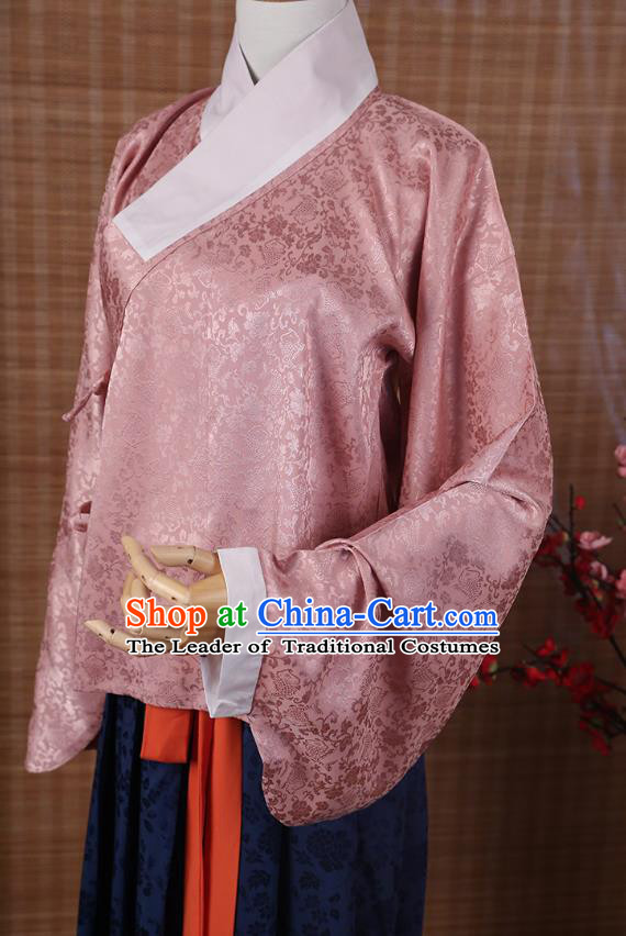 Traditional Chinese Ancient Hanfu Imperial Princess Costume, Asian China Ming Dynasty Palace Lady Pink Silk Blouse for Women