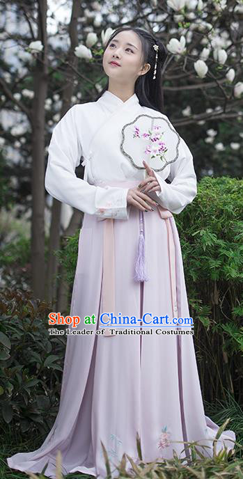 Traditional Chinese Ancient Hanfu Princess Costume, Asian China Song Dynasty Young Lady Lilac Bust Skirt for Women