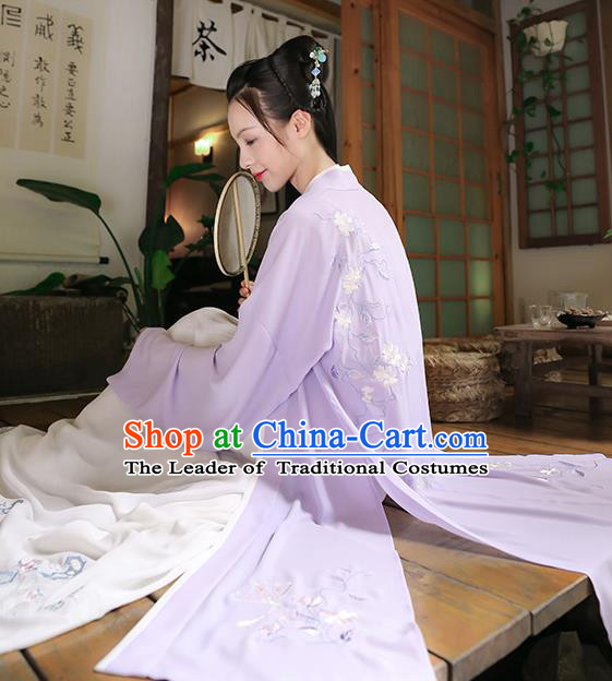 Traditional Chinese Ancient Princess Hanfu Costumes, Asian China Song Dynasty Palace Lady Embroidery Purple BeiZi Cardigan for Women