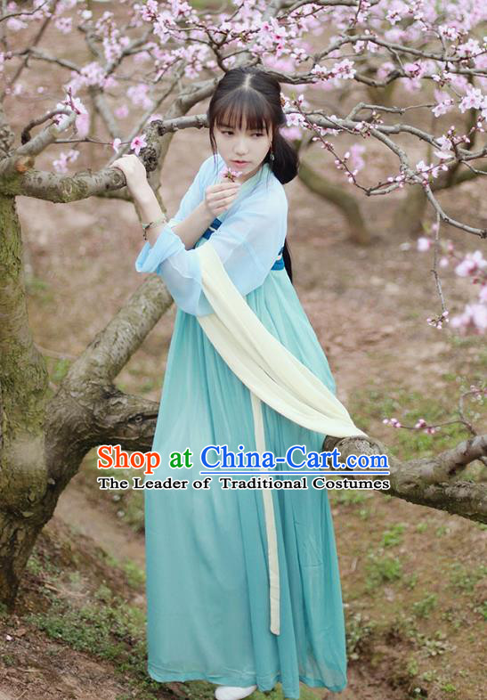 Traditional Chinese Ancient Young Lady Hanfu Costumes, Asian China Tang Dynasty Palace Princess Slip Skirt Complete Set for Women