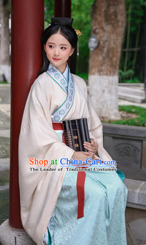 Traditional Chinese Ancient Hanfu Young Lady Costumes, Asian China Han Dynasty Princess Embroidery Pink Dress Clothing for Women