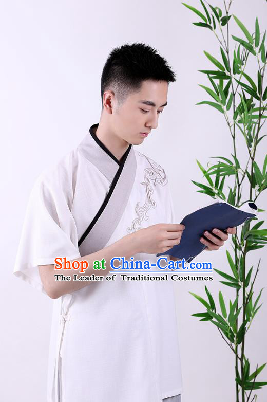 Traditional Chinese Ancient Hanfu Costumes, Asian China Han Dynasty Embroidered Blouse for Men