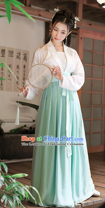 Traditional Chinese Ancient Young Lady Hanfu Costume, Asian China Ming Dynasty Princess Embroidered Blouse and Skirt Complete Set for Women