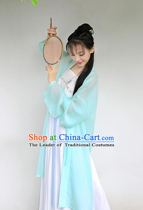 Traditional Chinese Ancient Hanfu Princess Costume, Asian China Song Dynasty Palace Lady Embroidered Blue Cardigan for Women