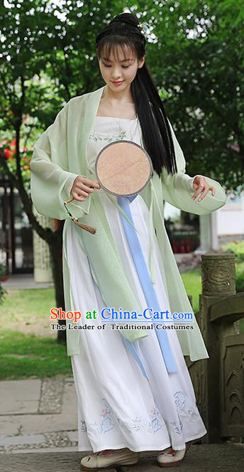 Traditional Chinese Ancient Hanfu Princess Costume, Asian China Song Dynasty Palace Lady Embroidered Green Cardigan for Women