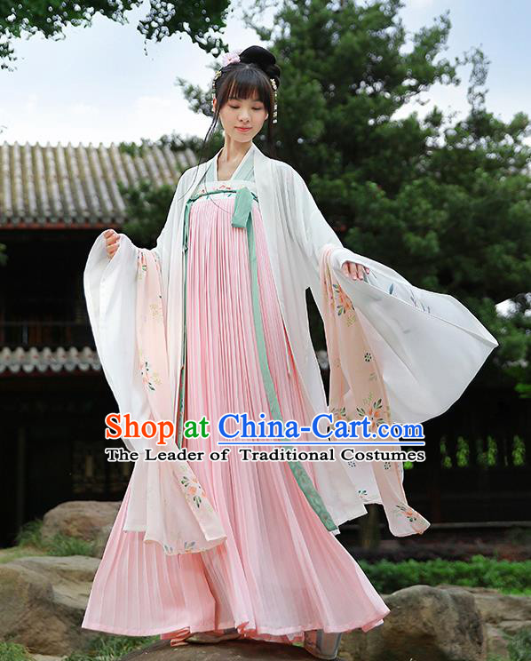 Traditional Chinese Ancient Hanfu Princess Costume White Cardigan, Asian China Tang Dynasty Palace Lady Embroidered Clothing for Women