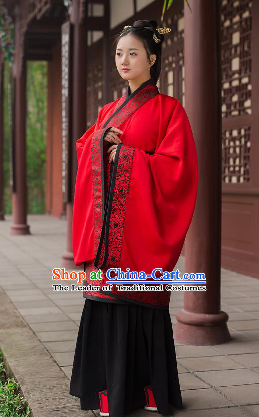 Traditional Chinese Ancient Hanfu Princess Costume Red Curve Bottom, Asian China Han Dynasty Palace Lady Clothing for Women