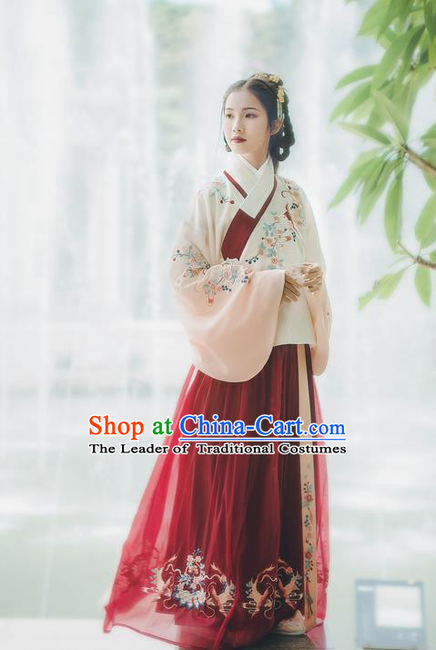 Traditional Chinese Ancient Hanfu Costume Palace Lady Dress, Asian China Ming Dynasty Princess Embroidered Clothing for Women