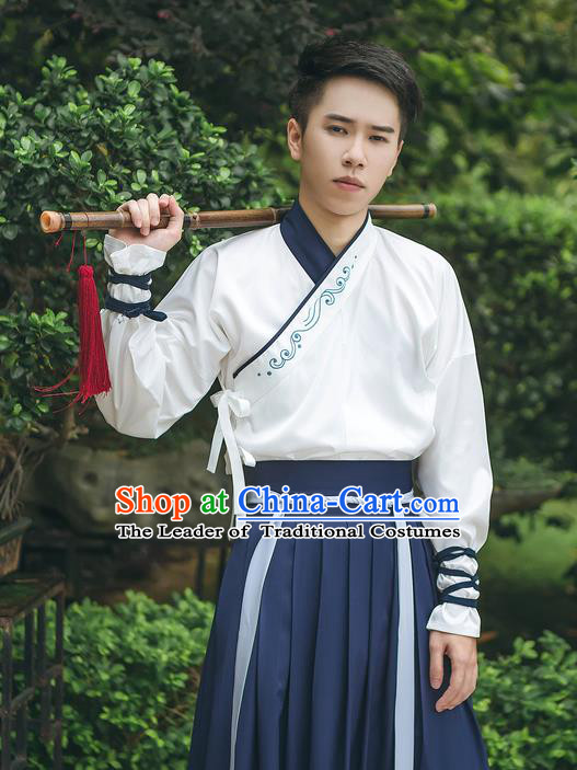 Traditional Chinese Ancient Hanfu Costume Swordsman Dress, Asian China Han Dynasty Embroidered Clothing for Men