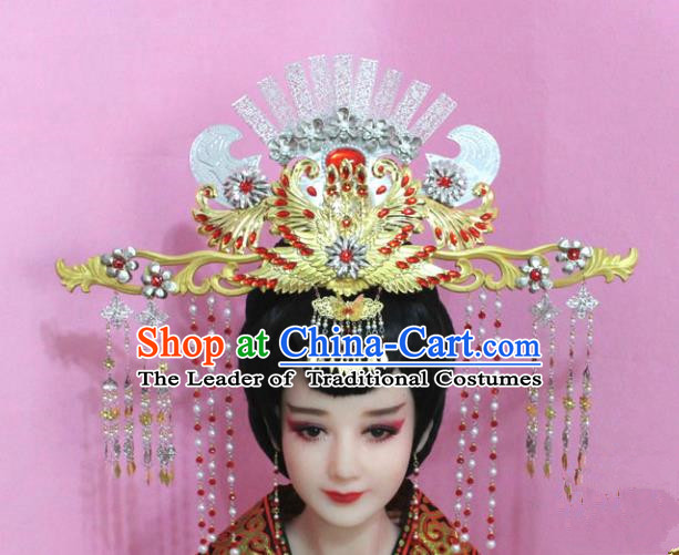 Traditional Handmade Chinese Hair Accessories Palace Lady Tassel Phoenix Coronet Complete Set, Royal Empress Hair Jewellery Hairpins for Women