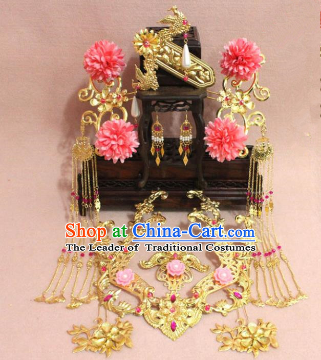 Traditional Handmade Chinese Ancient Classical Hair Accessories Bride Wedding Barrettes Empress Phoenix Coronet Hairpins