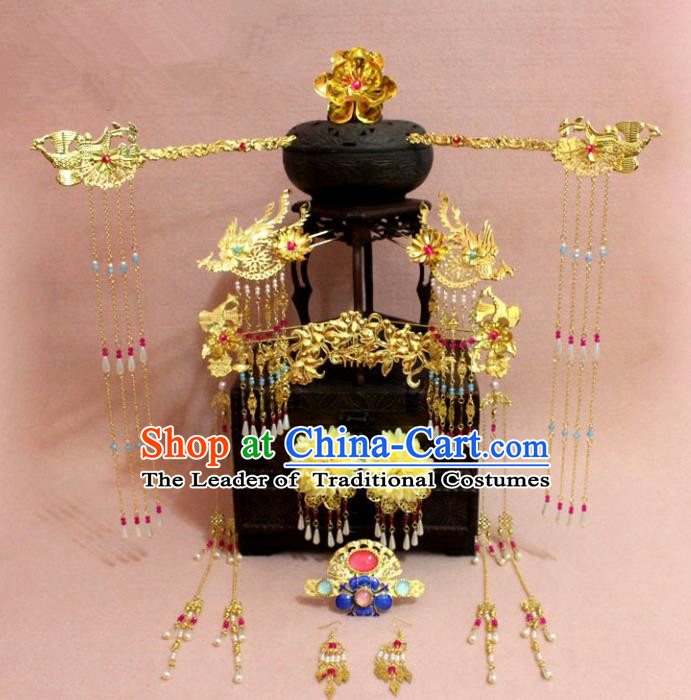 Traditional Handmade Chinese Ancient Classical Hair Accessories Bride Wedding Barrettes Empress Phoenix Coronet Hairpins