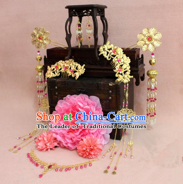 Traditional Handmade Chinese Ancient Classical Hair Accessories Bride Wedding Barrettes Empress Phoenix Coronet Hairpins