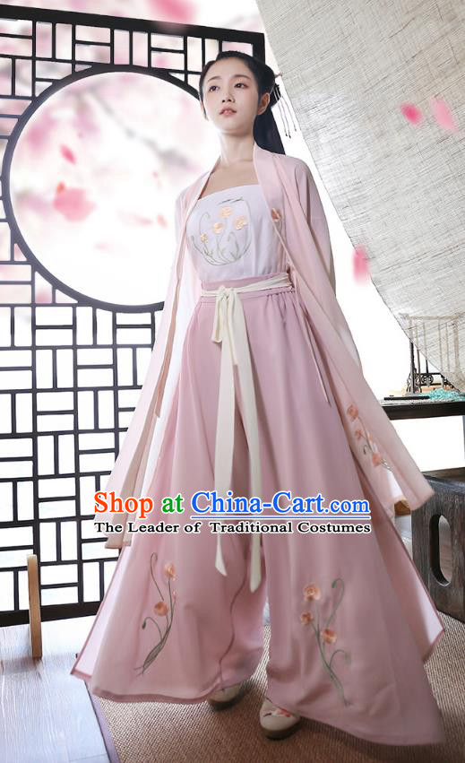Traditional Chinese Ancient Hanfu Princess Costume, Asian China Song Dynasty Palace Lady Embroidered Blouse and Pants for Women