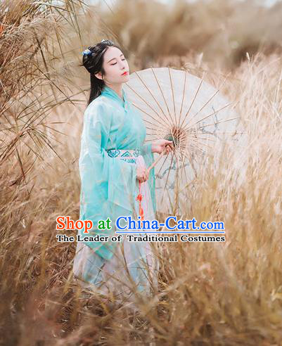 Traditional Chinese Ancient Palace Lady Costume, Asian China Tang Dynasty Princess Embroidered Blouse and Slip Skirts Clothing for Women