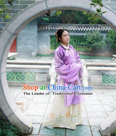 Traditional Chinese Ancient Palace Lady Costume, Asian China Ming Dynasty Princess Embroidered Purple Blouse for Women