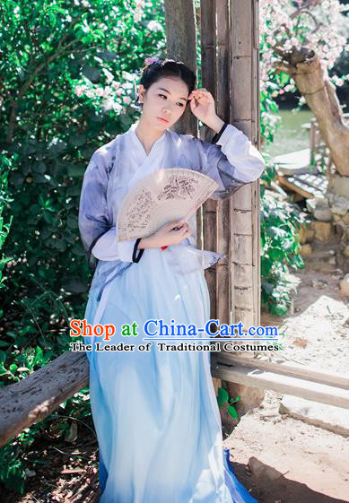 Traditional Chinese Ancient Palace Lady Costume, Asian China Tang Dynasty Princess Embroidered Slip Skirt Half-Sleeves for Women