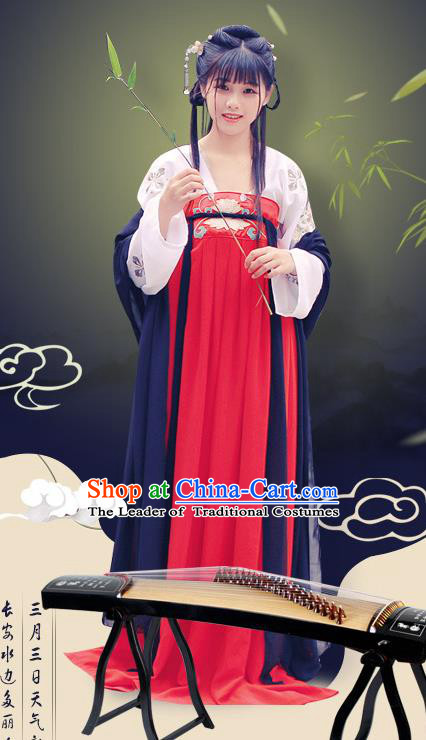 Traditional Chinese Ancient Palace Lady Costume, Asian China Tang Dynasty Princess Embroidered Slip Skirt for Women