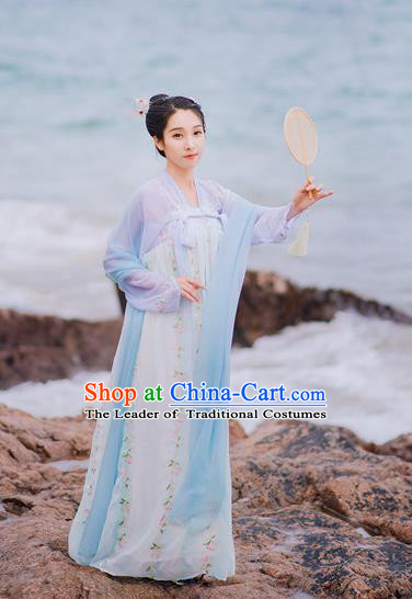 Traditional Chinese Ancient Palace Lady Costume, Asian China Tang Dynasty Princess Embroidered Blouse and Skirts for Women