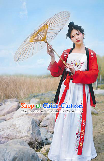 Traditional Chinese Ancient Palace Lady Costume, Asian China Tang Dynasty Imperial Concubine Red Clothing for Women