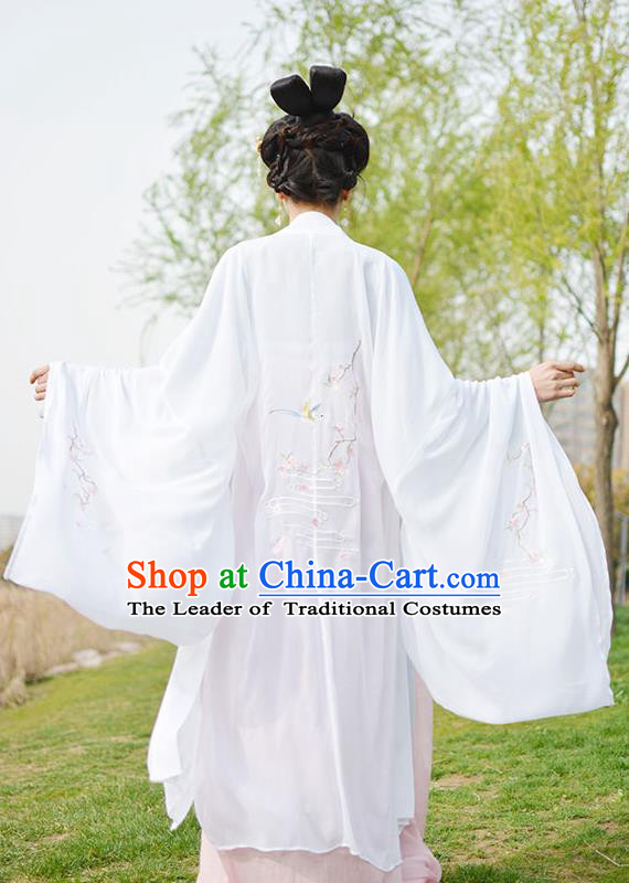 Traditional Chinese Ancient Palace Lady Costume White Cardigan, Asian China Tang Dynasty Imperial Concubine Embroidered Clothing for Women