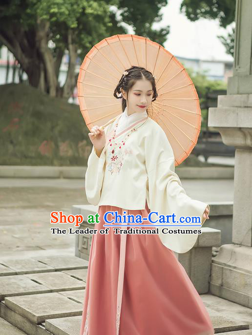 Traditional Chinese Ancient Hanfu Princess Costume Complete Set, Asian China Ming Dynasty Palace Lady Embroidered Clothing for Women