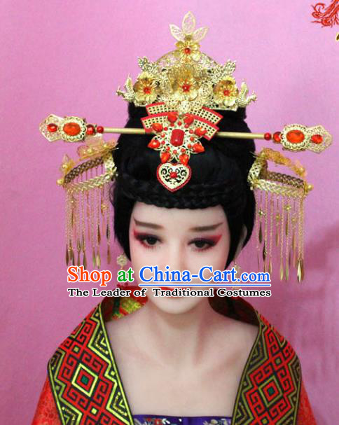 Traditional Handmade Chinese Hair Accessories Empress Phoenix Coronet, Tang Dynasty Palace Lady Step Shake Hairpins for Women