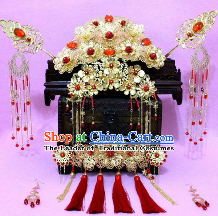 Traditional Handmade Chinese Ancient Classical Hair Accessories Bride Wedding Barrettes Empress Phoenix Coronet Hairpins